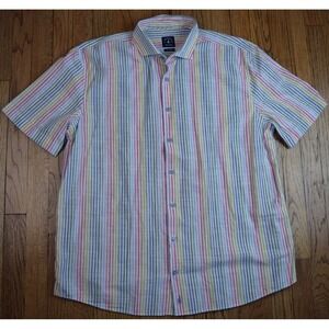 Johnnie O Top Shelf Wayland Rainbow Short Sleeve Shirt Button Up Size XL